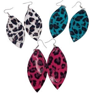 3 pairs animal print layered Faux Leather Earrings